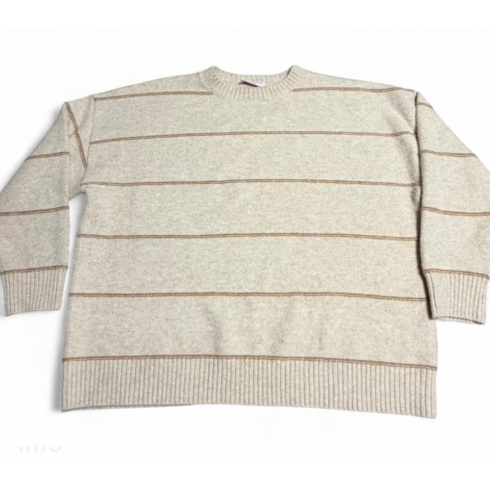 Buttermelon Womens Medium Cream Striped Knit Sweater Acrylic Blend Pullover